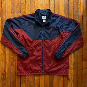 Vintage Y2K 2000 Adidas Men Burgundy Maroon 3‎ Stripe Windbreaker Track Jacket